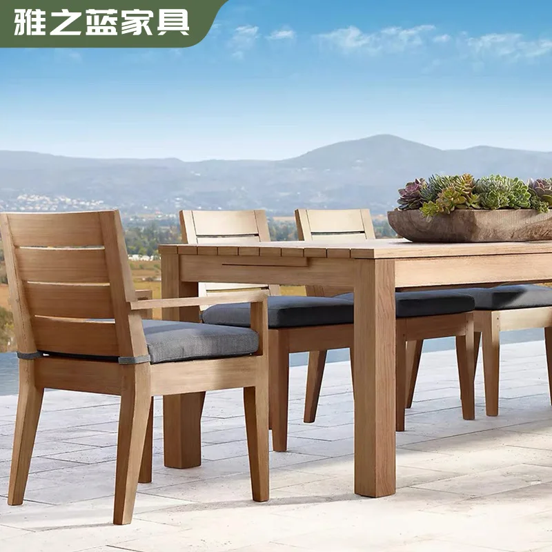 

Open-air Outdoor Solid Wood Dining Table Villa Courtyard Outdoor Teak Long Table Hotel Garden Outdoor Solid Wood Dining