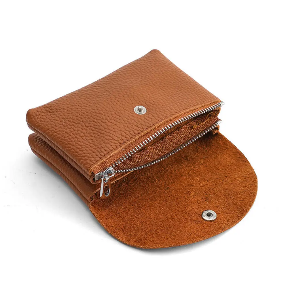 ISKYBOB Women Genuine Leather Coin Purse Retro Zipper Small Wallet Card Holder Portable Men Cowhide Money Bag Jewelry Pouch