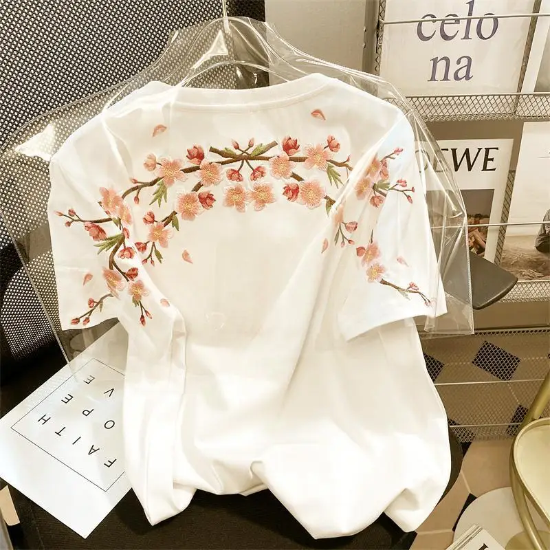 

printing short-sleeved T-shirt women's summer ins fashion design sense half-sleeved cotton T-shirt loose chic harbor style top