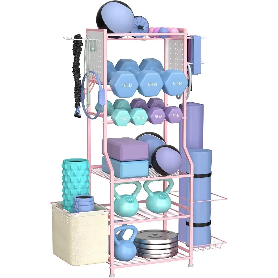 

Dumbbell Rack Home Gym Storage for Kettlebells Yoga Mat Strength Training Equipment Weight Rack With Peg Board Organizer Workou