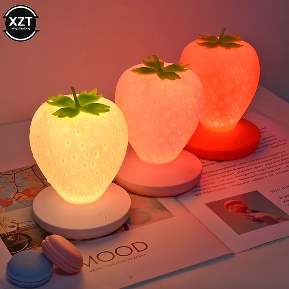 Led Energy-saving Lamp Children with Sleeping Night Light Fun USB Charging Strawberry Shape Lamp Touch Switch Bedroom Decoration