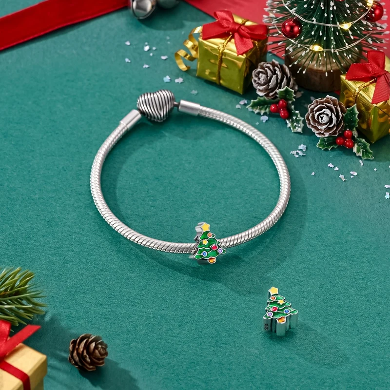 925 Sterling Silber Charms Perlen Weihnachtsglocke Socken Lebkuchenmond Anhänger Passend für Original-Armband Damen DIY Schmuck Geschenke – Detail 27