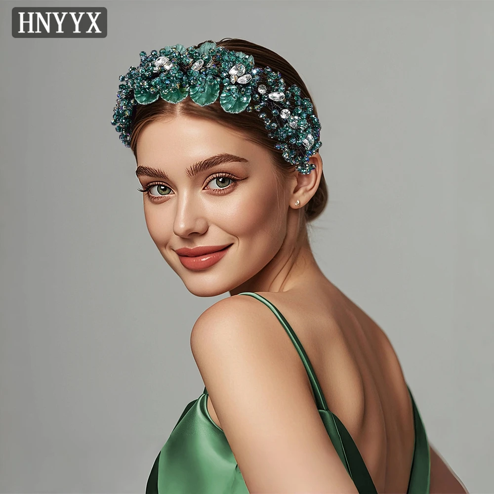 

HNYYX Green Crystal Hairhoop Rhinestone Headband Elegant Flower Hair Accessory Vintage Hair Piece Women Wedding Headdress A115