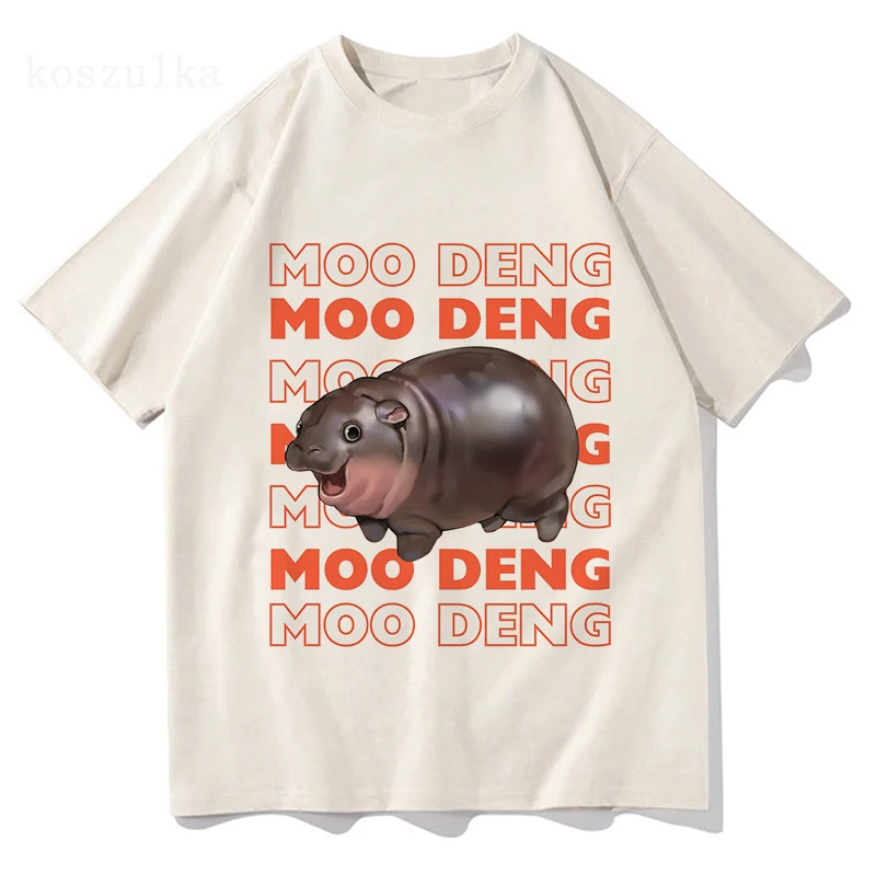 Moo Deng Baby Hippo T Shirt Funny Men/women Clothing Harajuku Vintage Tops Unisex Cotton Graphic T Shirts Clothes Streetwear