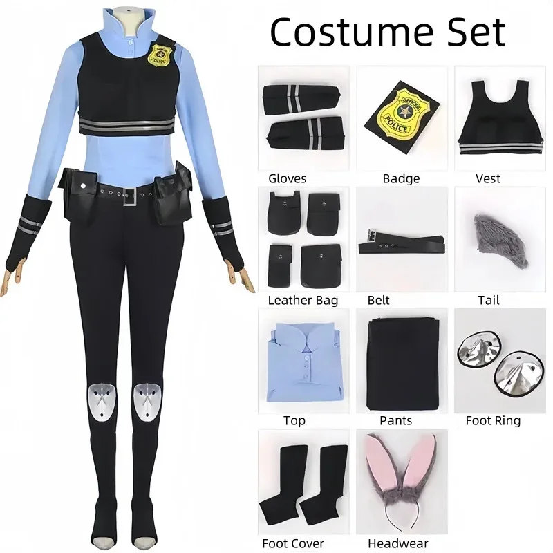 Sky06 Neue Zootopia Judy Bunny Kostüm Cosplay Stirnband Kleid Halloween Party Kleidung Disguise Cartoon Zoo Roleplay Fantas66liU &