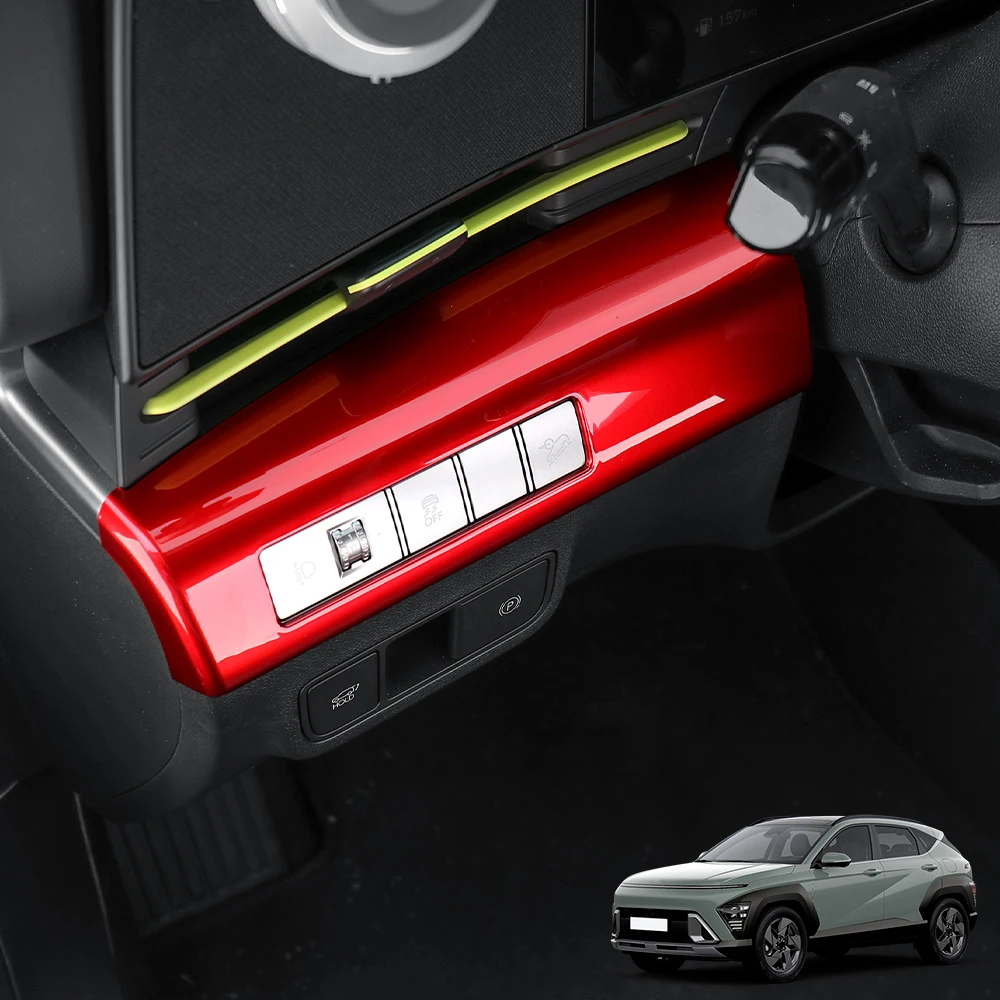 

X-T Red Car Interior Carbon Fiber Style ABS Headlight Adjustment Button Cover Trim For Hyundai Kona SX2 2024 LHD