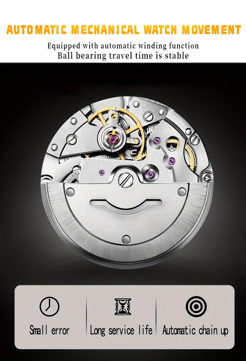 Dianpai calendário de três olhos e seis agulhas pulseira de aço inoxidável relógio mecânico automático luminoso relógio masculino da moda