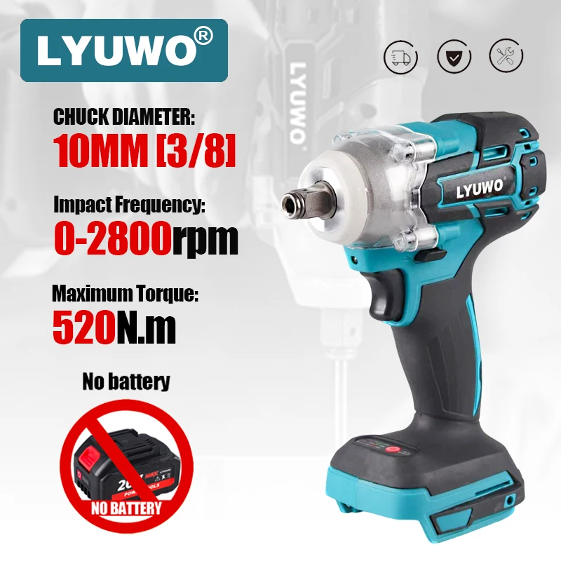 LYUWO Electric Wrench 520NM Brushless Electric Wrench is used for car repair, tire removal, furniture assembly， stage building