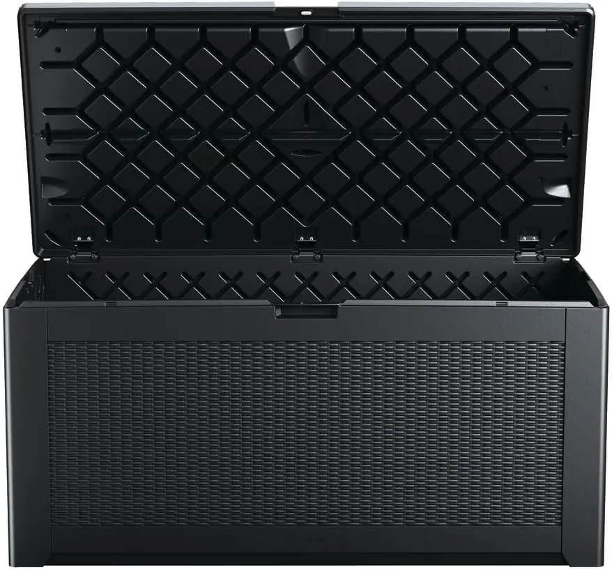 Rubbermaid X-Large Resin Outdoor Storage Deck Box, 134 Gal., Charcoal, with Decorative Basketweave Pattern for Home