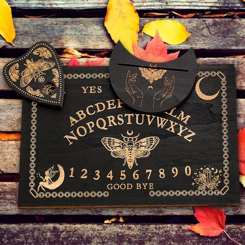 

1 комплект, квадратная черная деревянная психическая доска для спиритических сеансов, маятник для душа от солнца и луны, так или без решений, ритуальные принадлежности для ведьмы