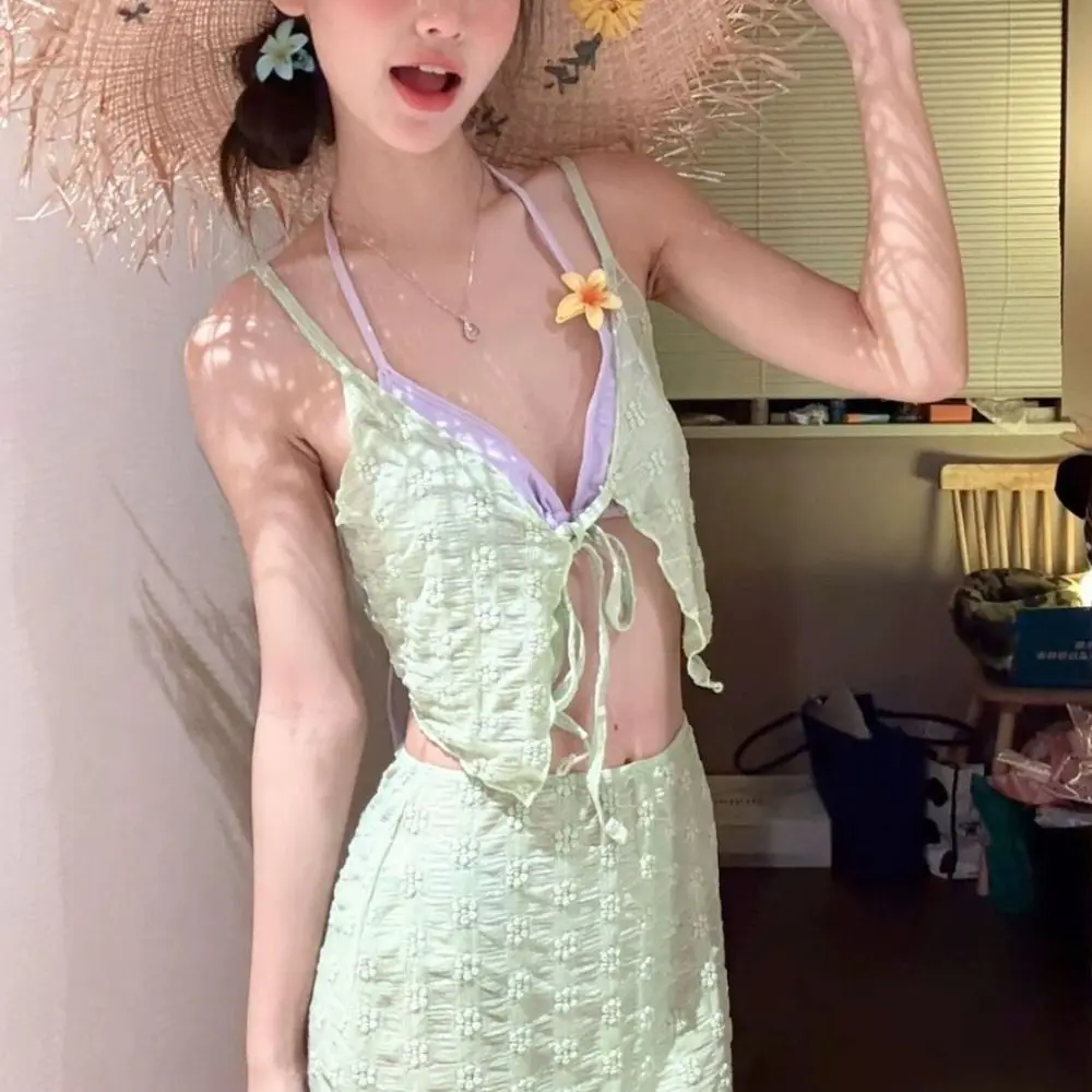 

Женское бикини с кружевными вставками, утягивающий дизайн для коррекции живота, эффект похудения, соблазнительное и сексуальное бикини, идеальное сочетание чистоты и соблазна, с высокой талией