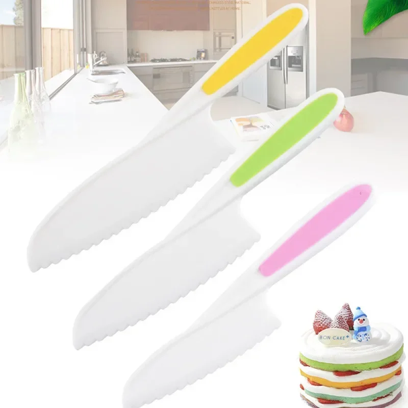 3pcs/lot for Cake Bread Lettuce Kitchen Knife Kids Chef Toddler Cooking Knive Plastic Fruit Knife Children Sawtooth Cutter Tools