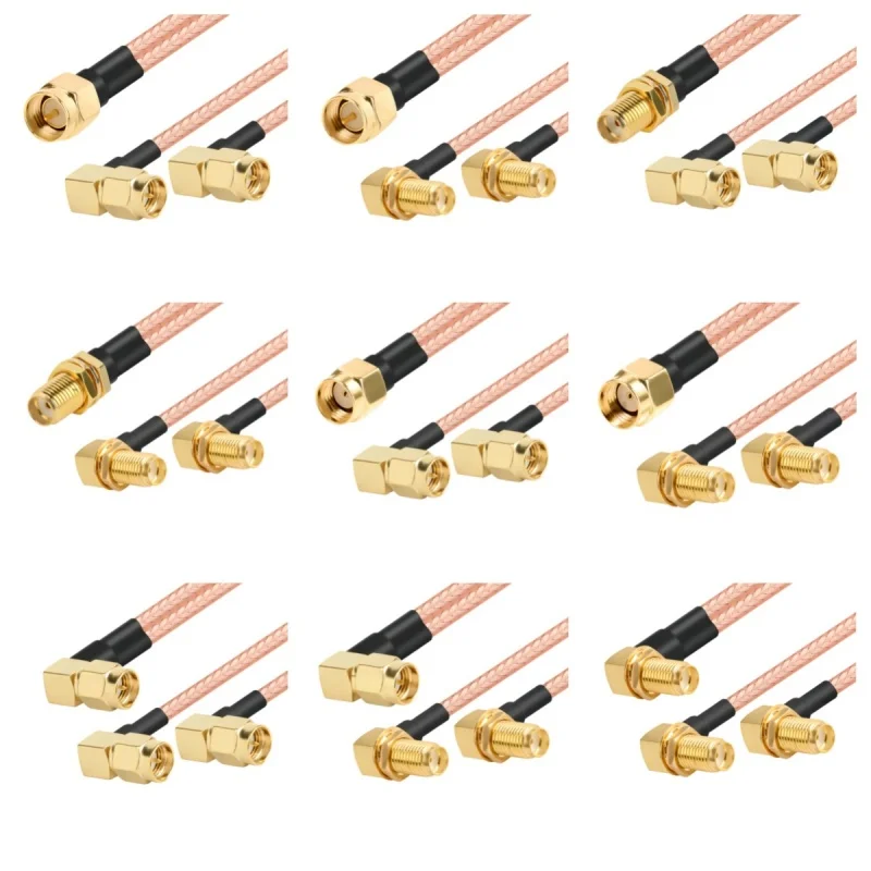 SMA male elbow to double SMA female Right angle 90 degrees connector  feeder SMA 1: 2 coaxial RF RG316 cable