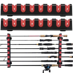 THKFISH 2 Pcs Fishing Rod Holder Stand Kit 8 Holes Black ABS Plastic Wear-resistant Durable Horizontal Wall-mounted Pole Rack