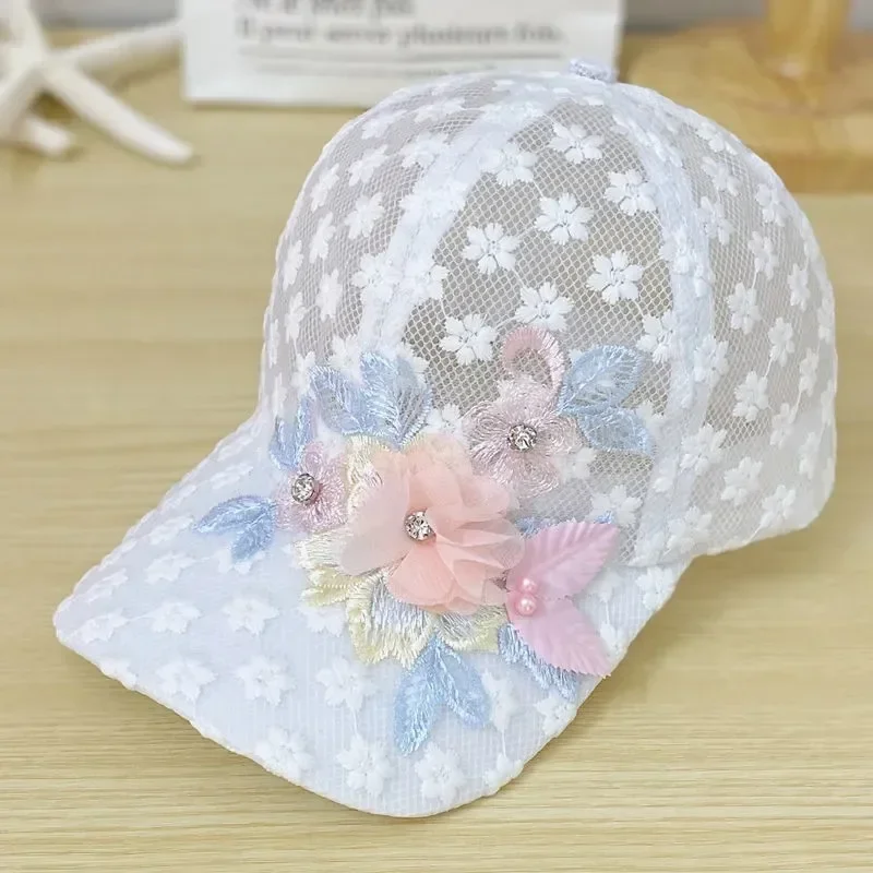 

Korean Style Handmade Flower Baseball Caps Summer Mesh Breathable Sunscreen Cap Outdoor Fashion Leisure Sunshade Hat for Women