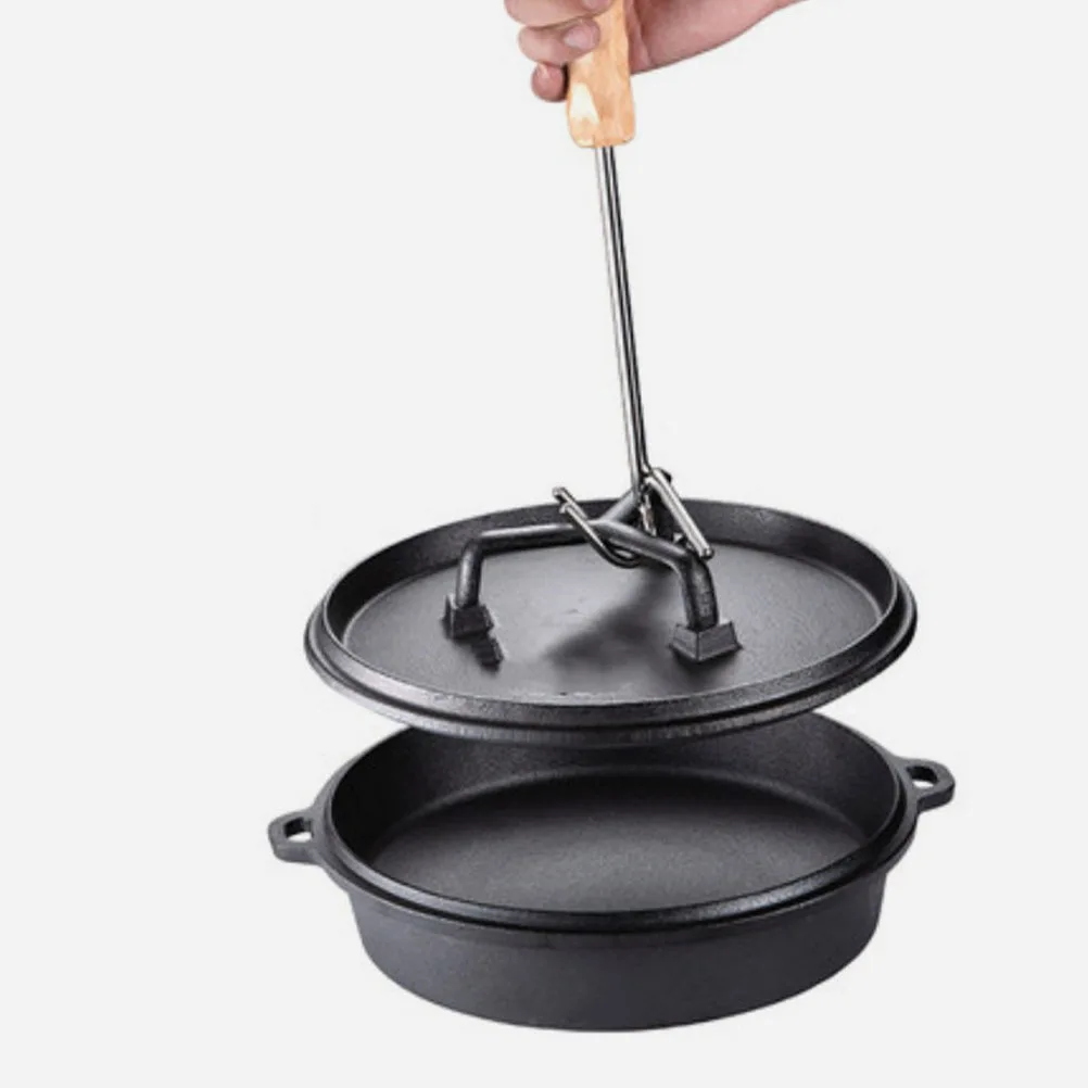 

Anti-Scald Pot Metal For Lid Outdoor Grill Handle Pot Tool Fry Pan Hook Camping Cook Tool Double Hook Lid Lifter Stainless