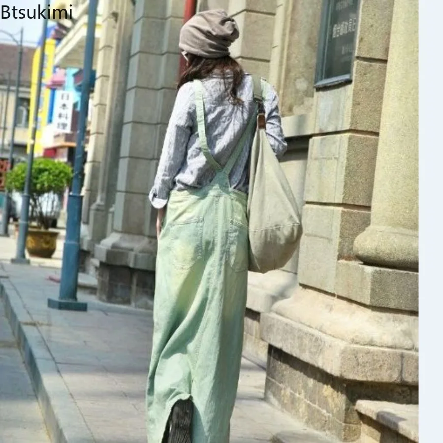 Street Style Casual Denim Skirts Women's Ankle-length Loose Vintage Suspender Dress Fashion Versatile Women Clothing All Seasons