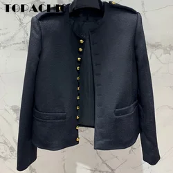 8.4 TOPACHIC-Women's Classic Epaulet High Quality Wool Jacket Coat O-Neck Letter Gold Button Decoration Short Outerwear