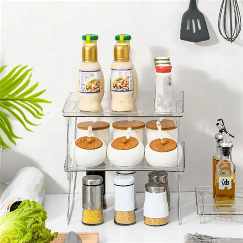 

2 шт. прозрачная настольная полка, подстаканник, складная полка, полка для ванной комнаты, держатель для кухонных коробок для специй, простая установка, простота в использовании-B