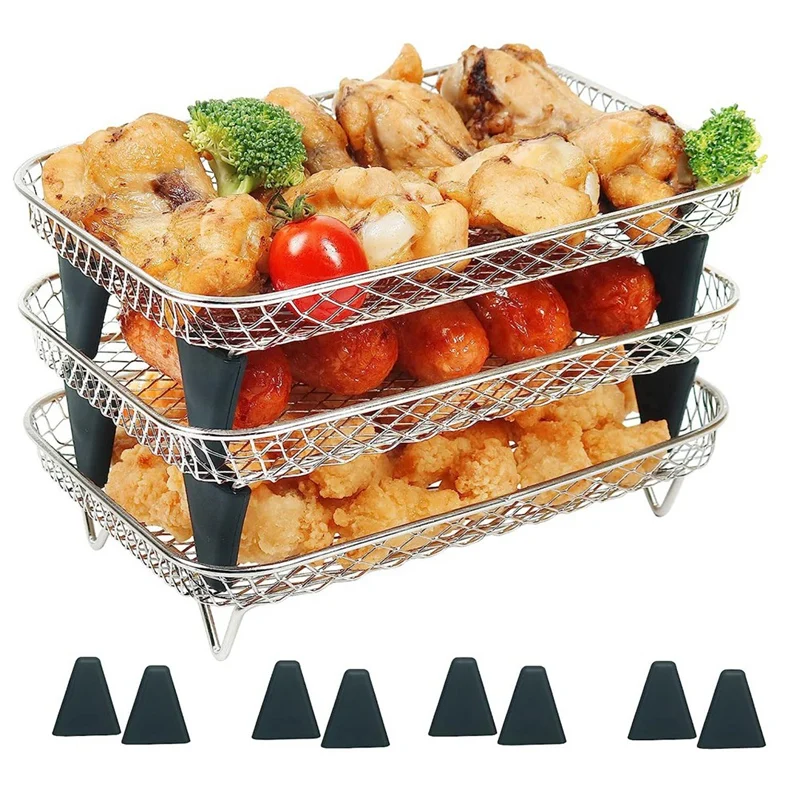 Air Fryer Rack For Ninja Dual Basket, 3 Layers, Stacking Bacon Racks For Ninja DZ201, DZ401 Air Fryer Accessories