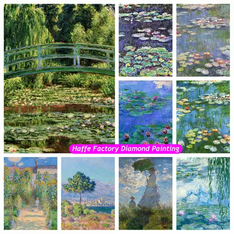 Claude Monet Gigli d'acqua Pittura artistica con diamanti Famosa impressione Alba Fai da te Modello a punto croce Ricamo Decorazioni per la casa Regalo