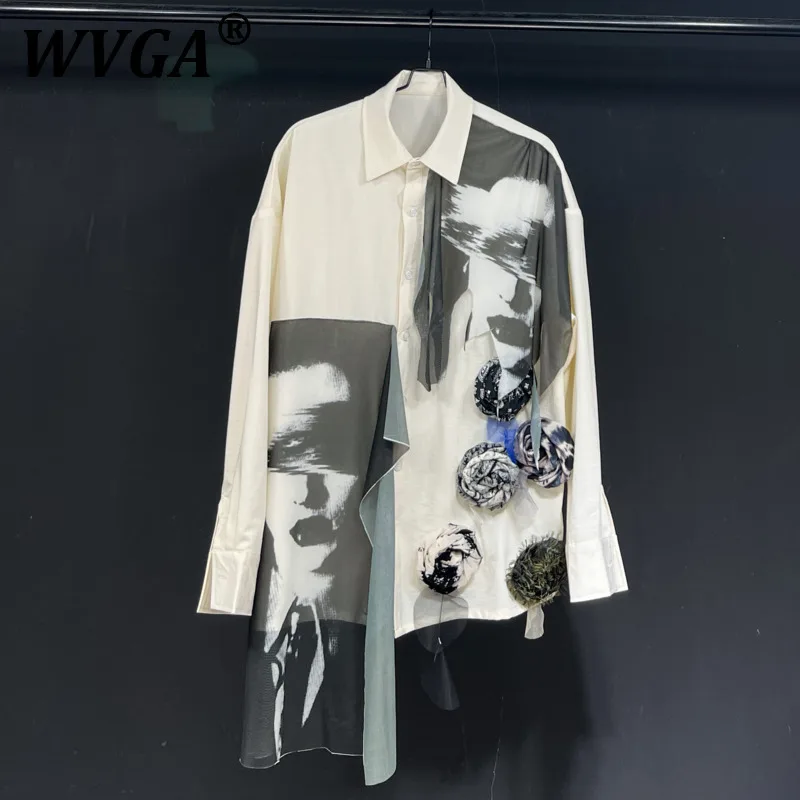 

WVGA Spring Autumn New Men Y2K Original Design High Street Techwear Shirts Printed Loose Chic Casual Long Sleeve Shirt Ins W7041