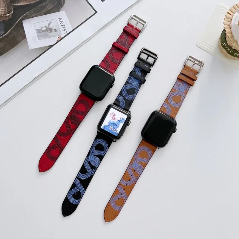 

Leather Strap for Apple Watch Band Ultra/2 49mm 10 9 8 7 46mm 45mm 41mm Exquisite Bracelet band iwatch 6 5 4 3 SE 44mm 42mm 40mm