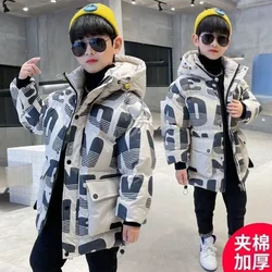 Winter Children Warm Outerwear Boys Letter Print Down Parka Coat Teenage Fashion Thicken Hooded Jackets Kids Outdoor Snowsuit