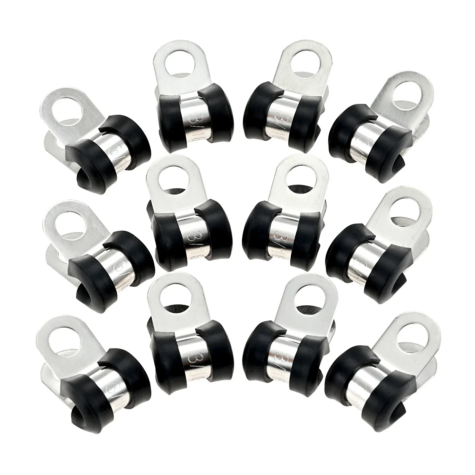 

12Pcs Durable Metal P Clips Rubber Lined Wiring Hose Pipe Clamp Camper Hydraulic 3/16" Brake Gas Line Pipe Fixing Clamp Cramp