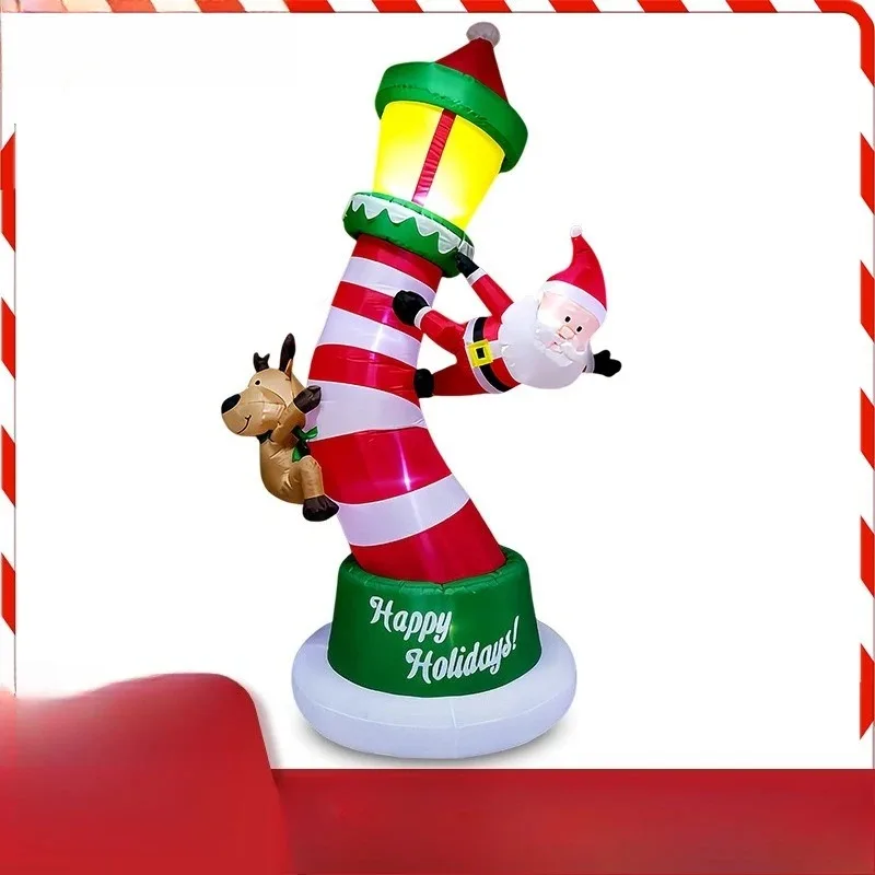 2.7M Christmas Inflatable Air Mold LED Light Reindeer Santa Climbs Lighthouse Garden Ornament Ornament