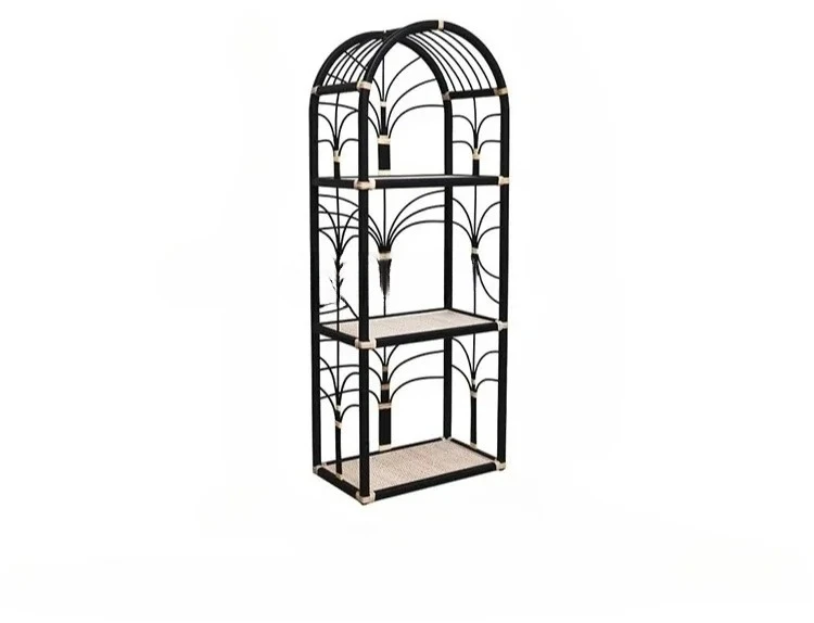 Log wind rattan rack Floor to ceiling flower stand Multi-layer storage rack Living room Home Japanese display rack9338