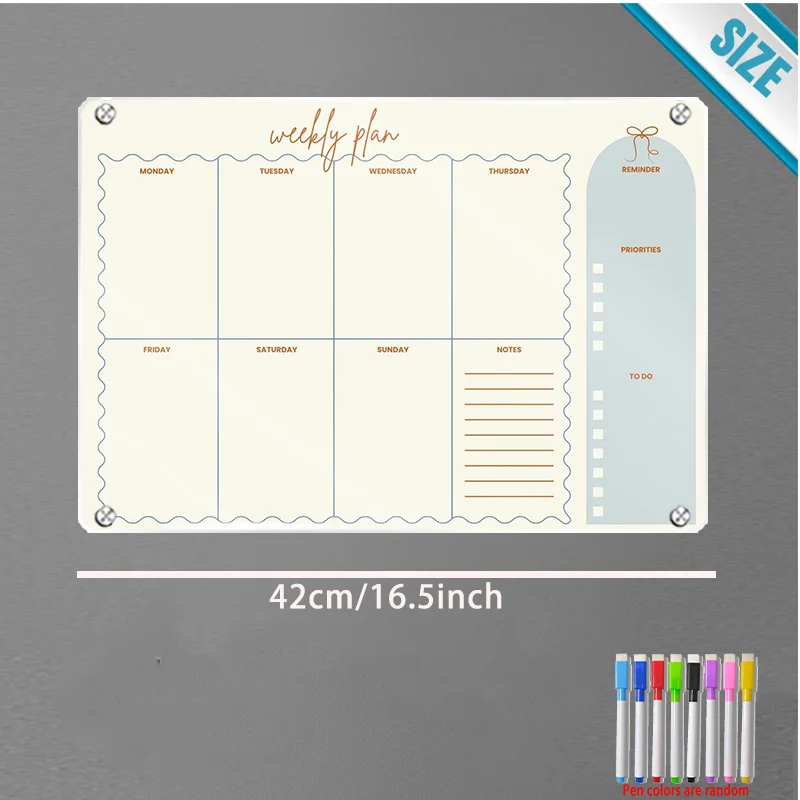 A3 Magnetic Planner Board Measuring 16X12 Inches, Reusable And Colorful, Includes 8 Random Markers for Daily Tasks And Notes