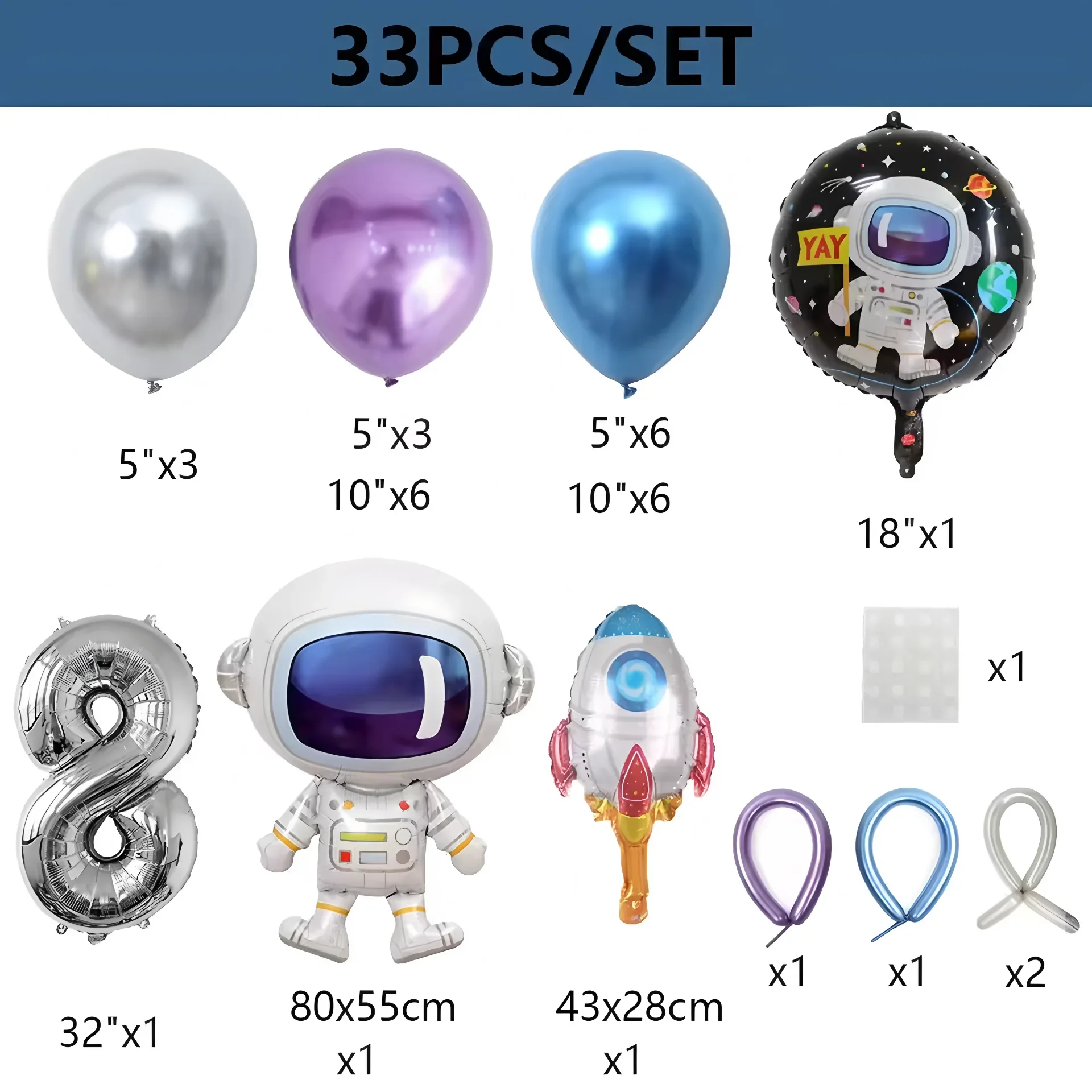 33-teiliges Weltraum-Astronauten-Raketen-Ballon-Set – bunte aufblasbare Dekoration für Kindergeburtstagsfeiern, Weltraum-Themenfeiern – Detail 9