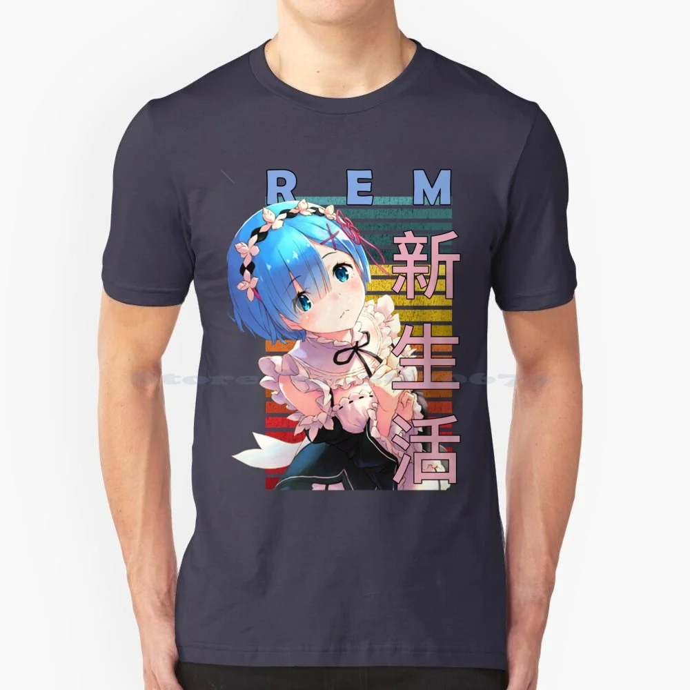 Rem Re Zero Starting Life In Another World Anime Manga Retro Design T Shirt 100% Cotton Tee Re Zero Starting Life In Another