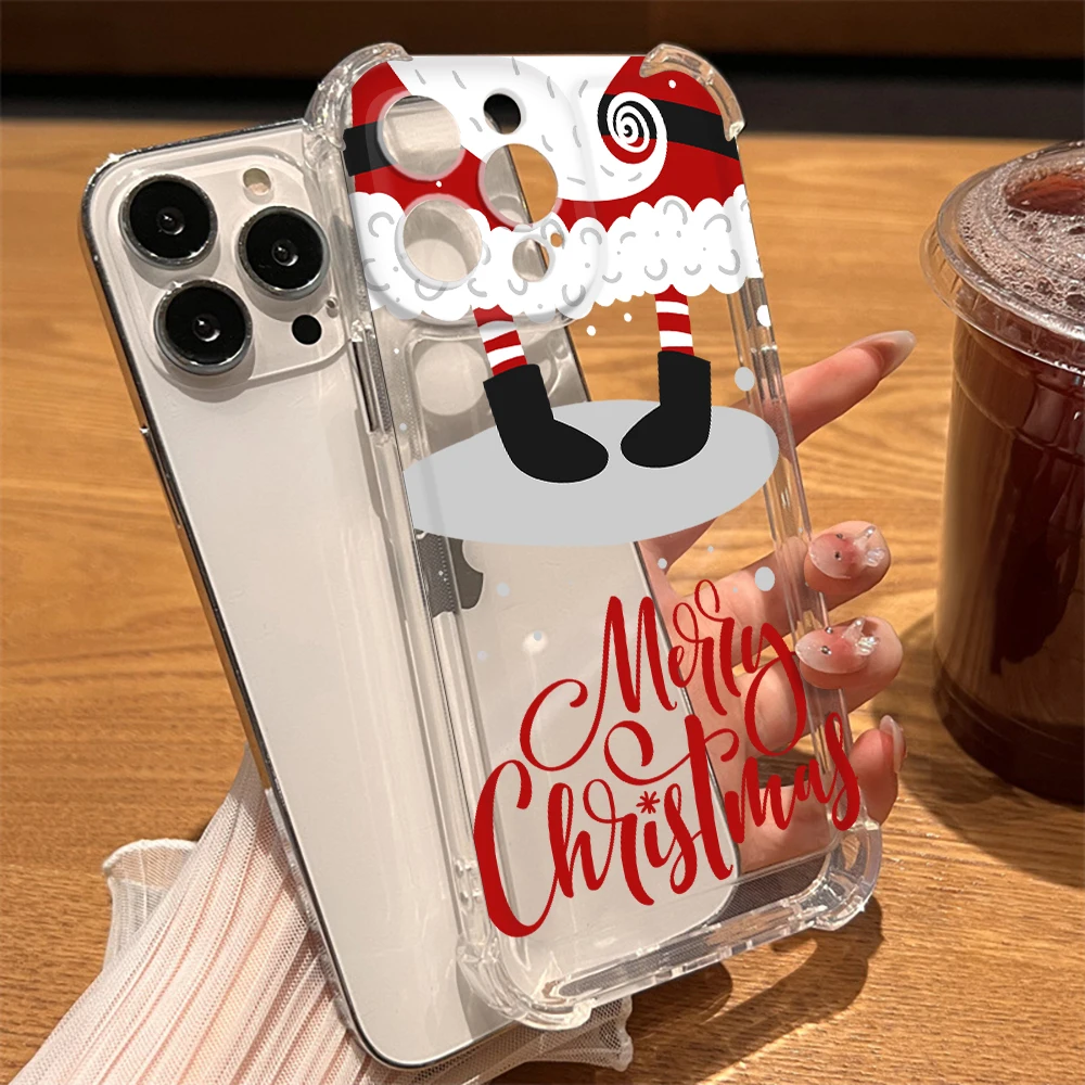 Merry Christmas Phone Case for iPhone 15 14 13 ProMax XR XS Max 7 8 Plus SE 12 11 Shockproof Hard Back Cover Transparent Capas