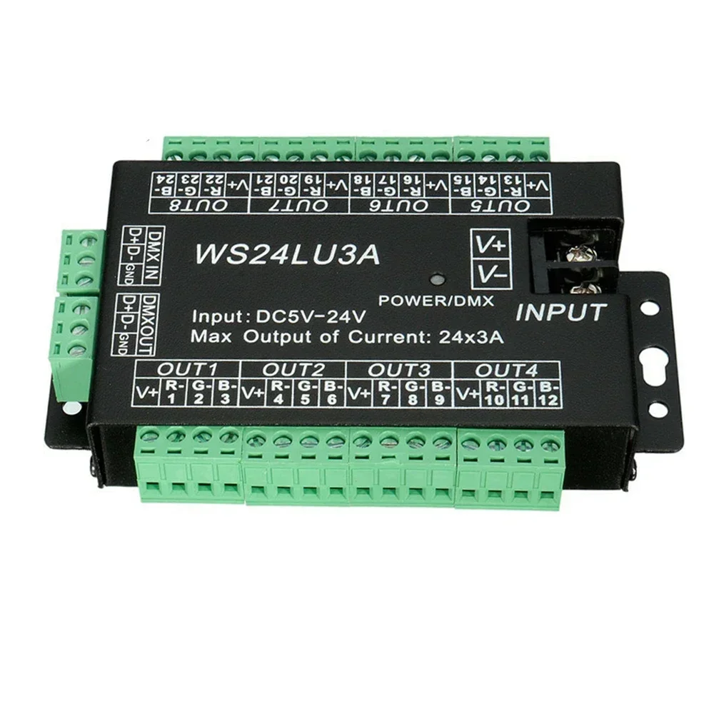 

WS24LU3A 24CH Channel 8 Group DMX512 Led Decoder Constant Pressure Common Anode LED Controller for Led Strip Light DC5-24V