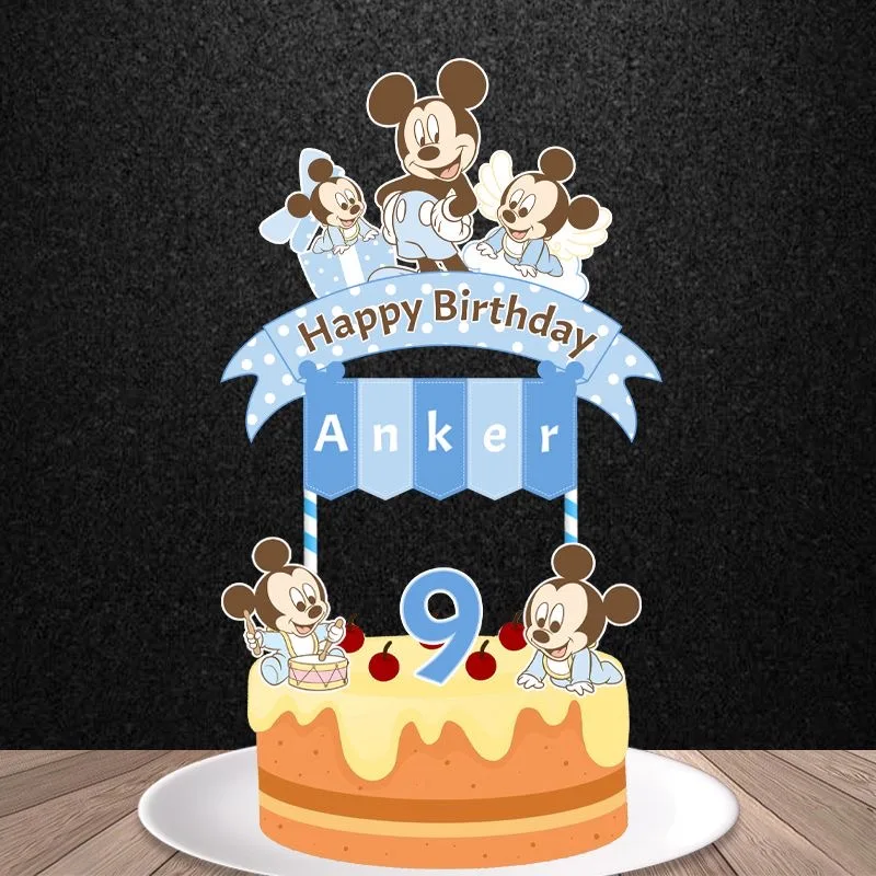 Baby Shower Cake Decorations for Boy Baptism Favor Mickey Mouse 1st Happy Birthday Cake Topper Name Personalized Party Supplies