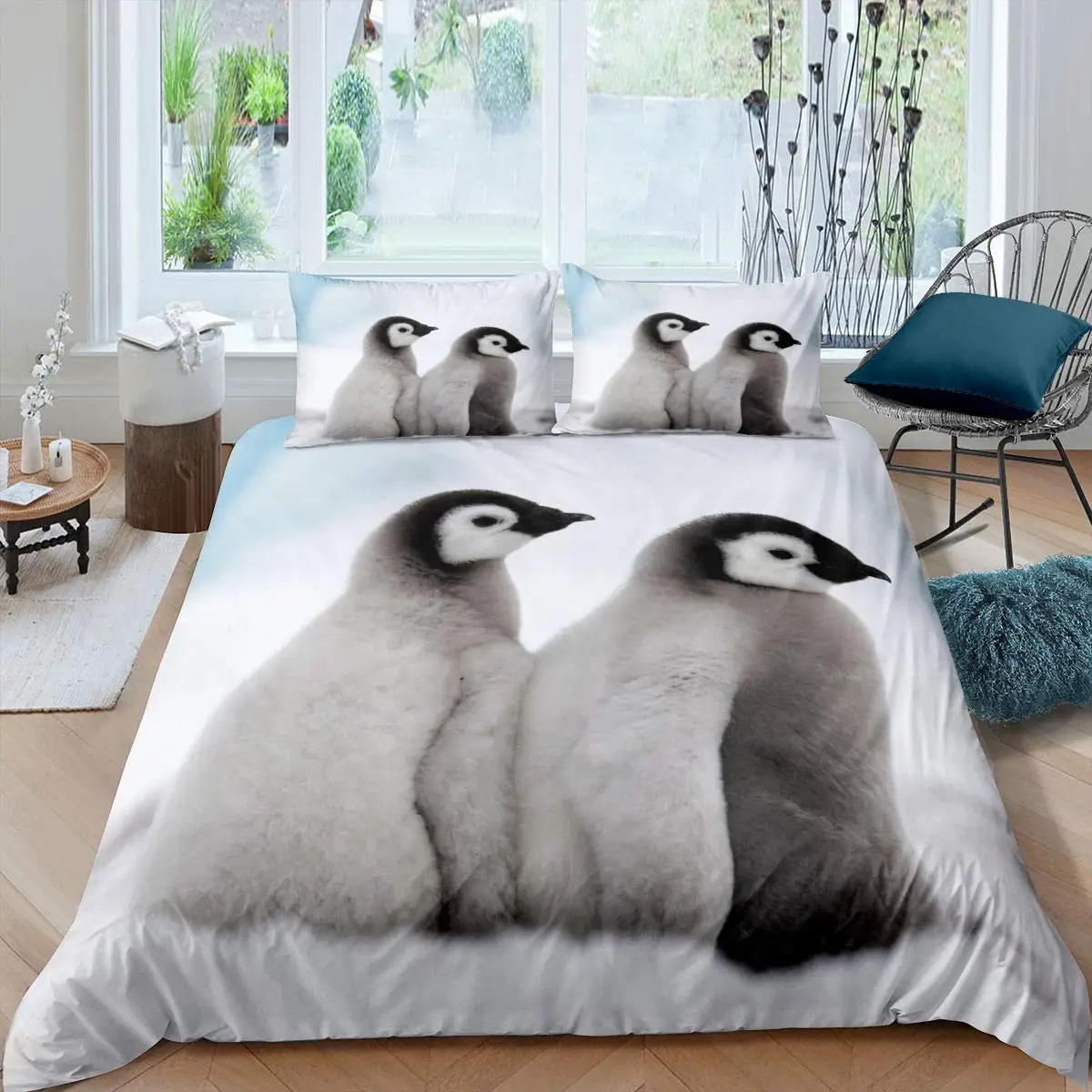 

Watercolor Penguin Pattern Print Duvet Cover Set Bedding Set 3pcs for Kids Comforter Cover Soft Quilt Cover with 2 Pillow Case