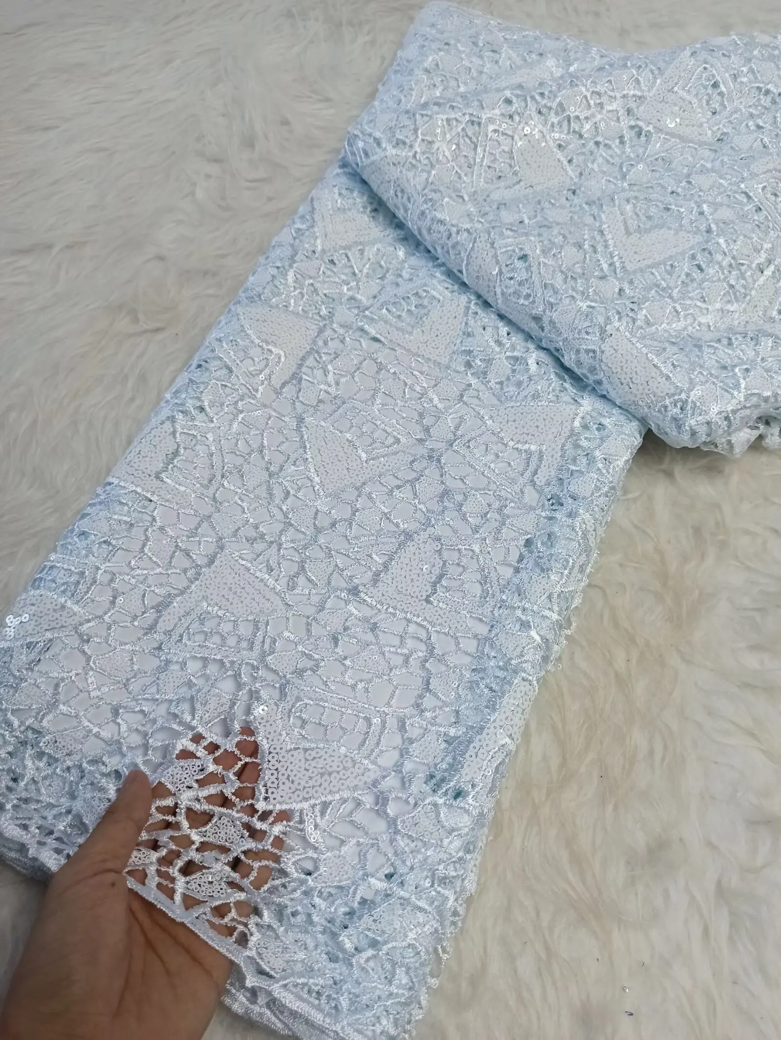 

African Water Soluble Lace Fabric 2026 High Quality With Sequins Nigerian Guipure Cord Lace For Women Wedding Dresses Sewing