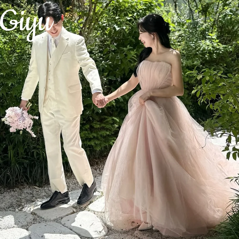 

Giyu Fairy Pink A-line Wedding Party Dress Strapless Sleeveless Pleat Korea Photoshoot Floor-length Party Dress Customized 2025
