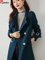 Elegant Double Breasted Long Trench Coats Casual Classic Gabardina Abrigos Chic Jacket 5xl Windbreaker Belt Streetwear Casacos