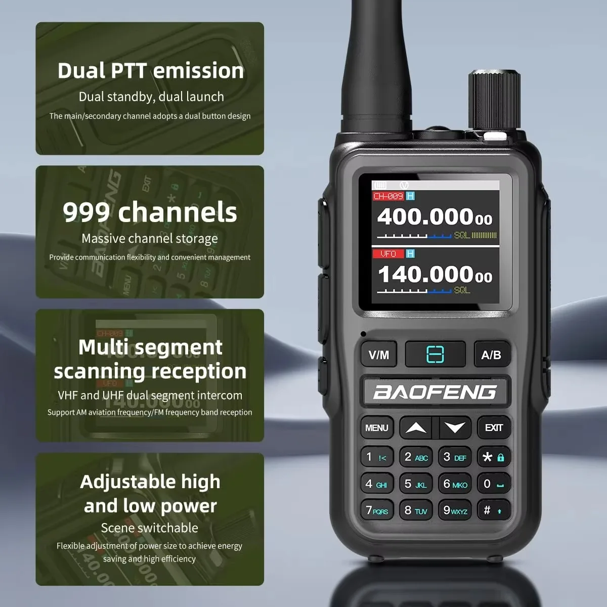 BAOFENG 1/2 قطعة UV-5R جهاز اتصال لاسلكي صغير 999CH متعدد الموجات بلوتوث الهاتف APP البرمجة المزدوج PTT NOAA نوع-C شاحن هام راديو