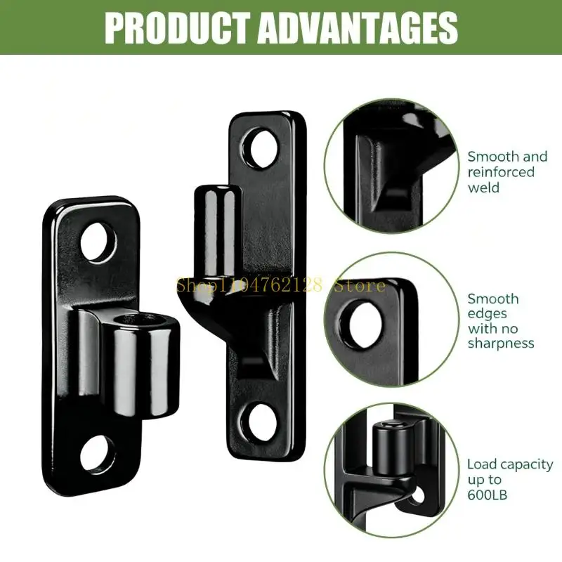 Gate Pin and Socket Mount Set Black Fence Hardware with Screws, Drilled Plate Layout for Farm Fence Repair and Garden Gate Work