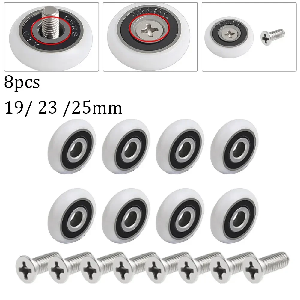 8Pcs Shower Door Runner Rollers Wheels Pulleys Replacement Parts Diameter 19/23/25mm Bathroom Bearing Door Fasteners