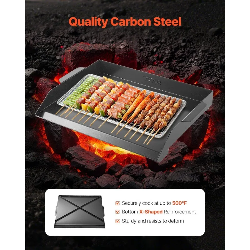 

VEVOR 22x16 Carbon Steel Griddle, Gas Grill Flat Top Plate for BBQ Teppanyaki, Portable Cookware for Camping