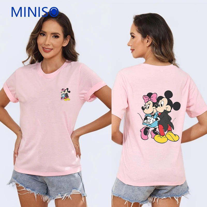 

Clothes Trends Custom Disney Mickey Minnie Printed Cotton Y2k T-shirt Loose Top Ladies Plus Size Woman Clothing Black t-Shirt