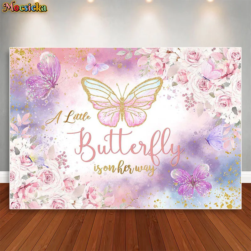 

Dream Butterfly Baby Shower Backdrops for Photography Girl Princess Party Background Pink Purple Flowers Decorations Photo Props