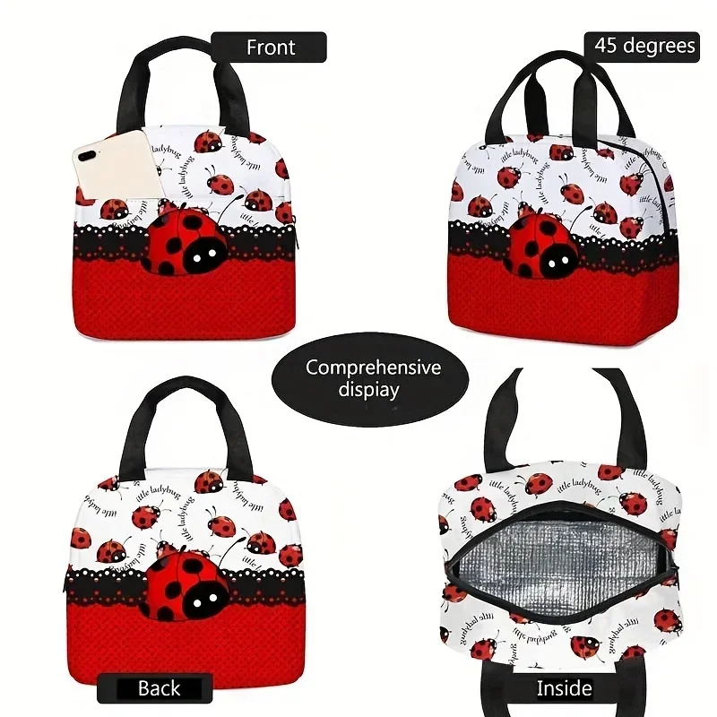 Custom Bag Custom A Lunch Bag Featuring A Seven-Star Ladybug Print, A Portable Tote For Women, Lightweight And Insulated, Suitab