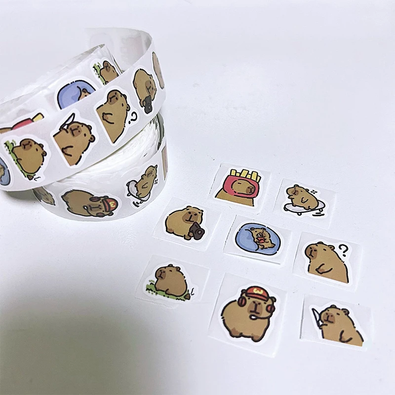 100 Pcs Cartoon Cute Capybara Roll Stickers Various Mobile Phone Stickers Roll Helmet Laptop Decoration Scrapbook Stickers