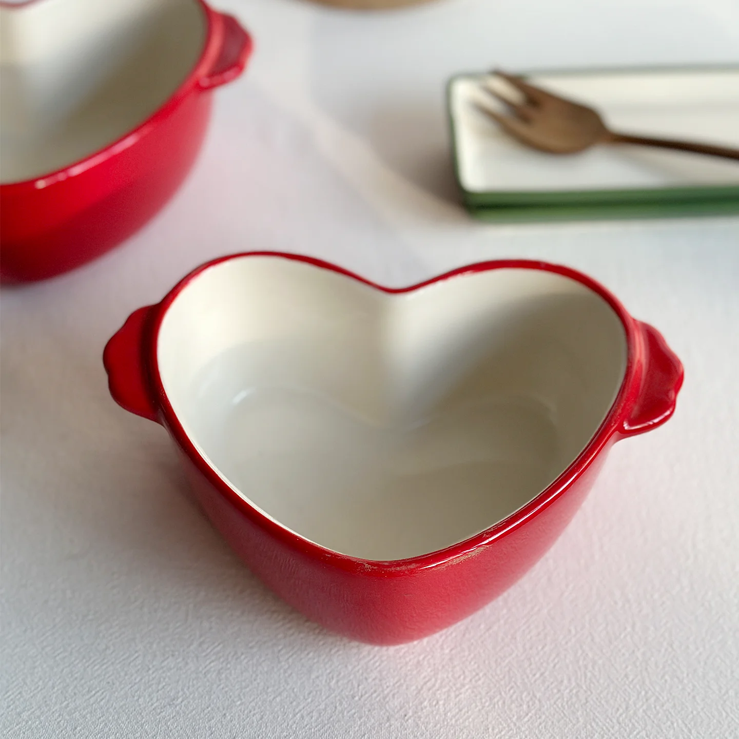 LMM ceramic high temperature underglaze color heart-shaped baking bowl pudding mold ceramic baked rice bowl